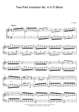 page one of Two-Part Invention No. 4 in D Minor (Piano Solo)