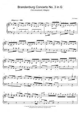 page one of Brandenburg Concerto No. 3 in G (1st movement: Allegro) (Piano Solo)