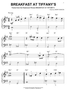 page one of Breakfast At Tiffany's (Big Note Piano)