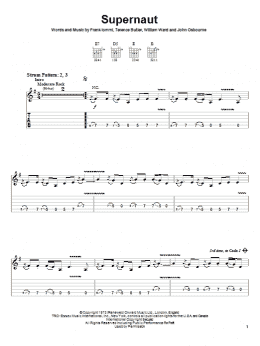 page one of Supernaut (Easy Guitar Tab)