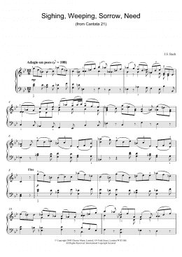 page one of Sighing, Weeping, Sorrow, Need (from Cantata 21) (Piano Solo)