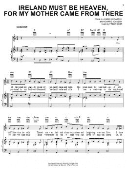 page one of Ireland Must Be Heaven, For My Mother Came From There (Piano, Vocal & Guitar Chords (Right-Hand Melody))