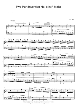 page one of Two-Part Invention No. 8 in F Major (Piano Solo)