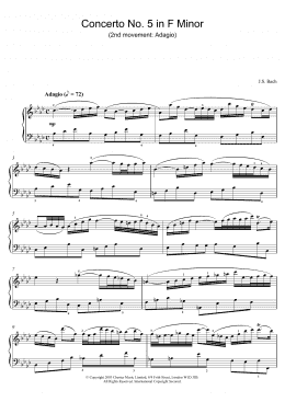 page one of Piano Concerto No. 5 in F Minor (2nd movement: Adagio) (Piano Solo)