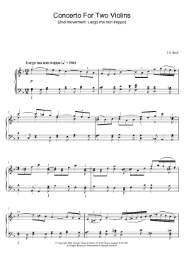 page one of Concerto For Two Violins (2nd movement: Largo ma non troppo) (Piano Solo)