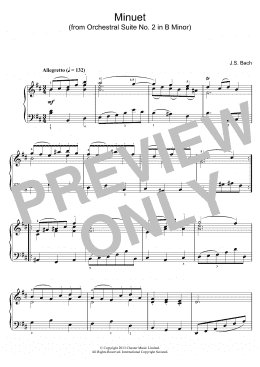 page one of Minuet in B Minor (from Orchestral Suite No. 2) (Piano Solo)