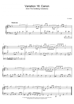 page one of Variation 18: Canon (from The Goldberg Variations) (Piano Solo)