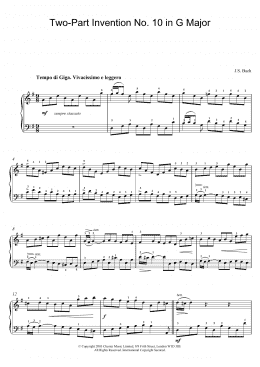 page one of Two-Part Invention No. 10 in G Major (Piano Solo)