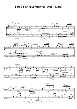 page one of Three-Part Invention No. 9 in F Minor (Piano Solo)