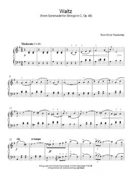 page one of Waltz (from Serenade for Strings In C, Op. 48) (Piano Solo)
