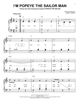 page one of I'm Popeye The Sailor Man (Easy Piano)