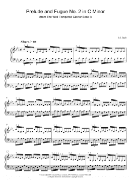page one of Prelude and Fugue No.2 in C Minor (from The Well-Tempered Clavier, Bk.1) (Piano Solo)