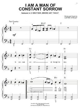 page one of I Am A Man Of Constant Sorrow (Big Note Piano)