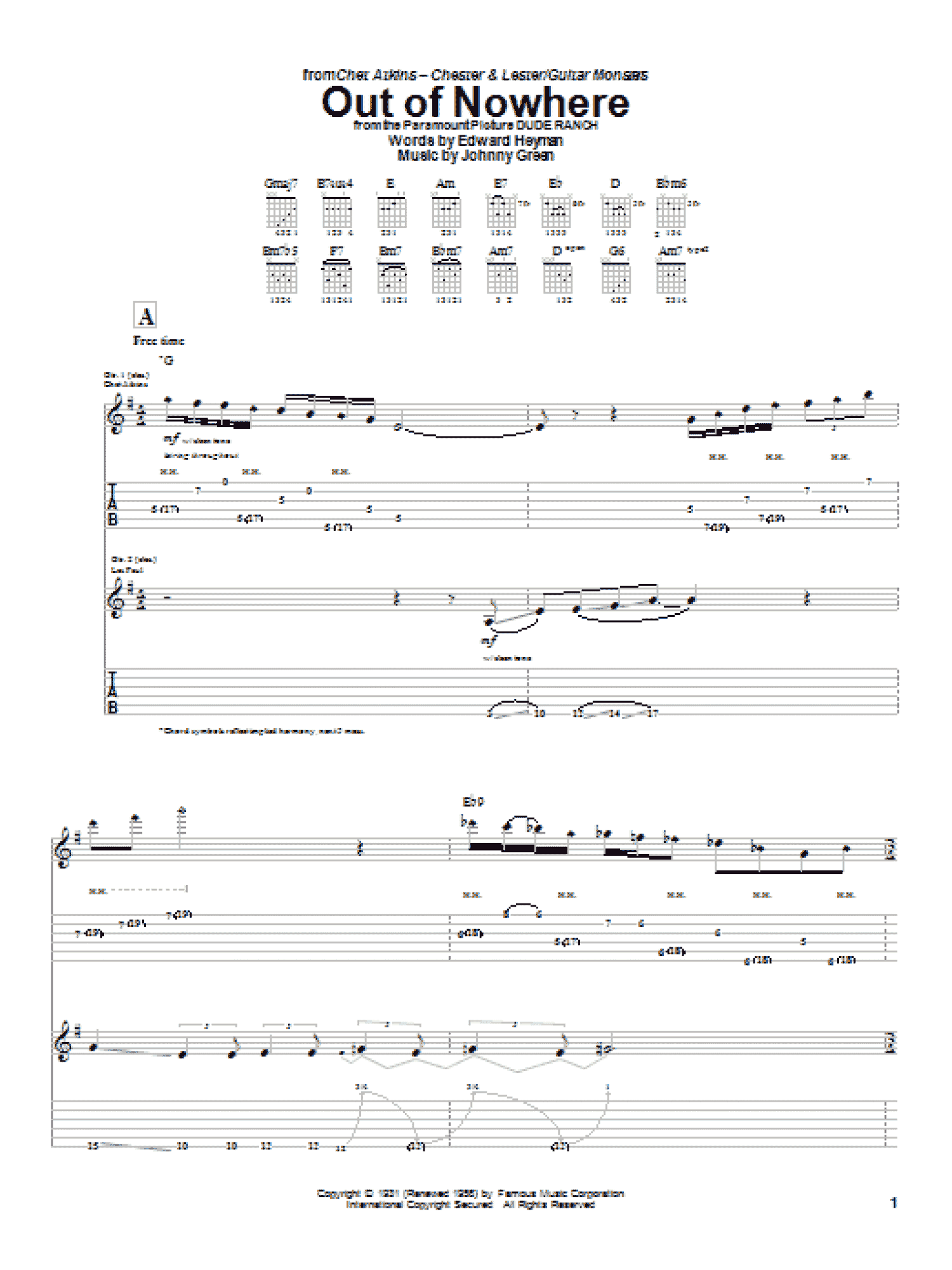 Out Of Nowhere (Guitar Tab)