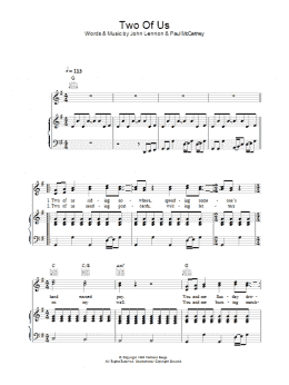 page one of Two Of Us (Piano, Vocal & Guitar Chords)