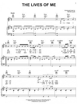 page one of The Lives Of Me (from The Boy From Oz) (Piano, Vocal & Guitar Chords (Right-Hand Melody))
