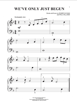 page one of We've Only Just Begun (Beginning Piano Solo)