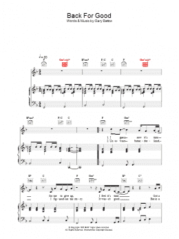 page one of Back For Good (Piano, Vocal & Guitar Chords)