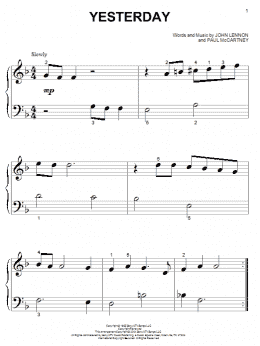 page one of Yesterday (Beginning Piano Solo)