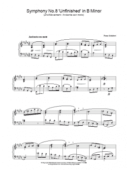 page one of Symphony No.8 'Unfinished' in B Minor - 2nd Movement: Andante con moto (Piano Solo)