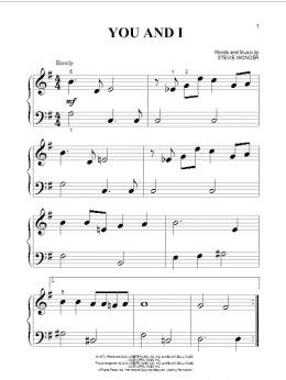 page one of You And I (Beginning Piano Solo)