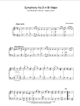 page one of Symphony No.5 in Bb Major - 3rd Movement: Minuet - Allegro molto (Piano Solo)