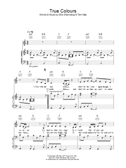 page one of True Colours (Piano, Vocal & Guitar Chords)