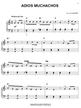 page one of Adios Muchachos (Farewell Boys) (Easy Piano)