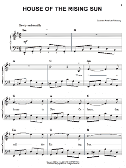 page one of House Of The Rising Sun (Easy Piano)