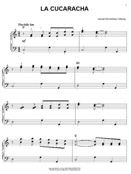 page one of La Cucaracha (Easy Piano)