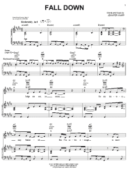page one of Fall Down (Piano, Vocal & Guitar Chords (Right-Hand Melody))