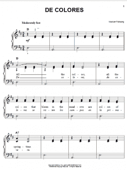 page one of De Colores (Easy Piano)