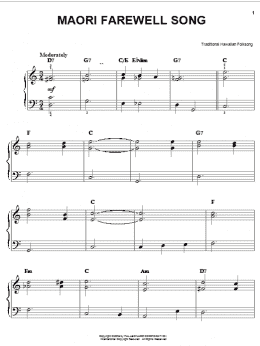 page one of Maori Farewell Song (Easy Piano)