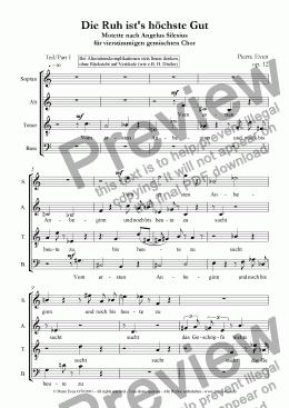 page one of Die Ruh ist’s hoechste Gut, Motet  by Angelus Silesius for SATB-Choir, op. 12