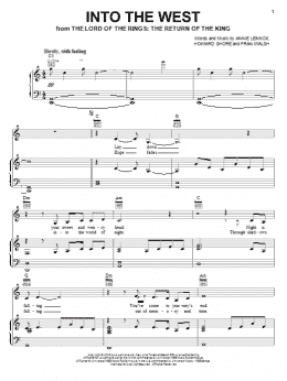 page one of Into The West (from The Lord Of The Rings: The Return Of The King) (Piano, Vocal & Guitar Chords (Right-Hand Melody))