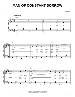 page one of Man Of Constant Sorrow (Easy Piano)
