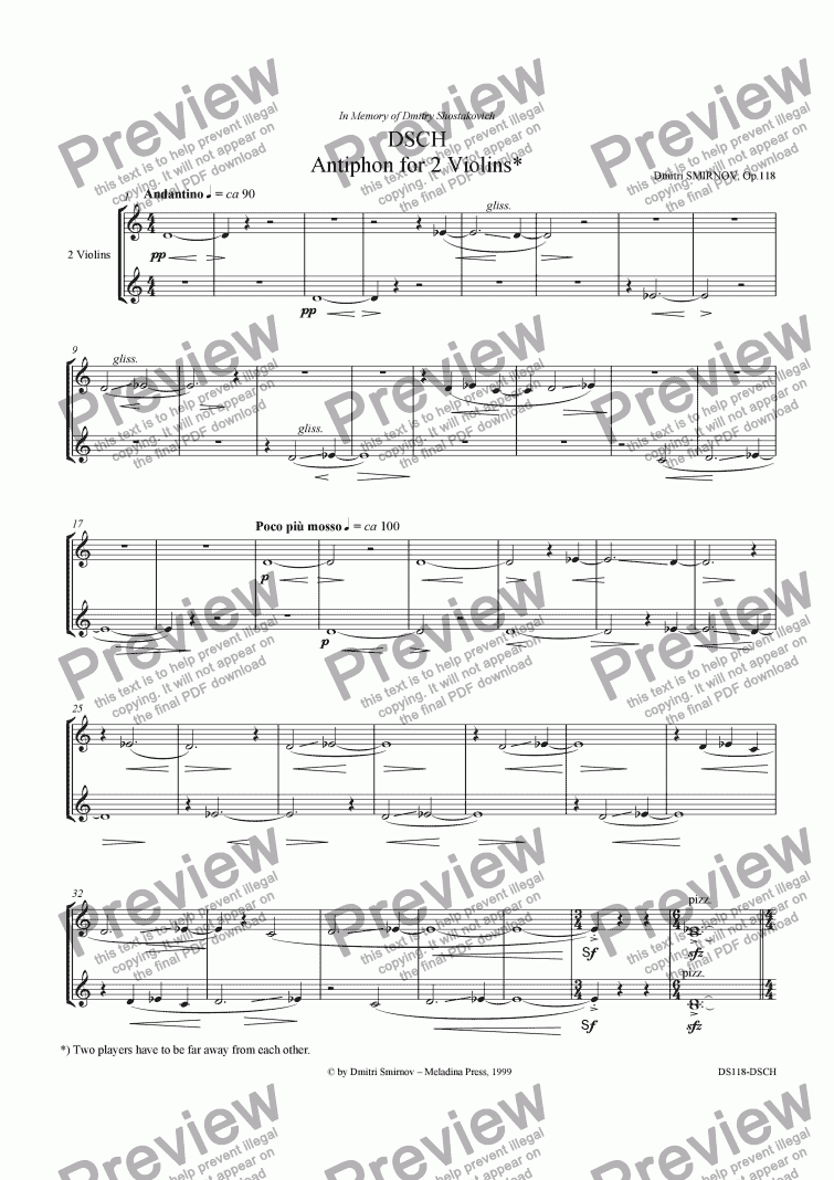 page one of DSCH op118a for 2 violins