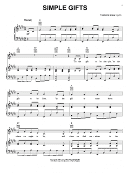 page one of Simple Gifts (Piano, Vocal & Guitar Chords (Right-Hand Melody))