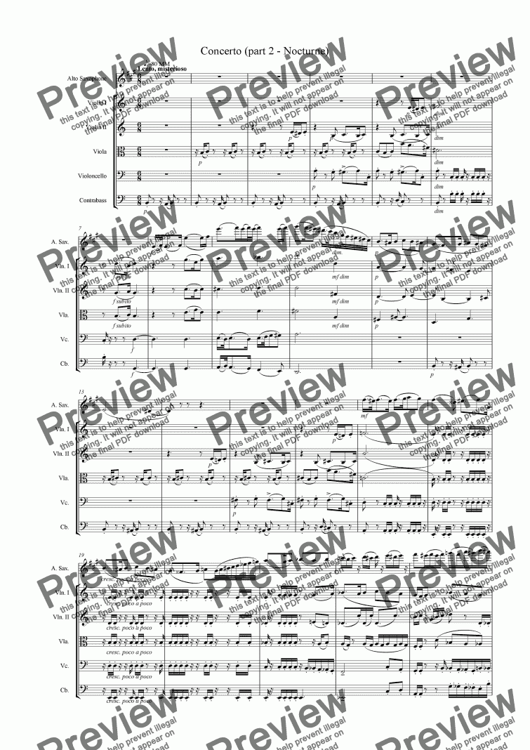 page one of Concerto for Alto Saxophone and Strings part 2: Nocturne