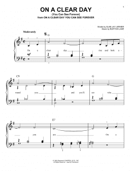 page one of On A Clear Day (You Can See Forever) (Easy Piano)