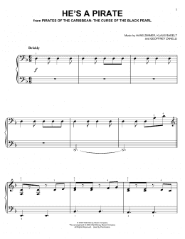 page one of He's A Pirate (from Pirates Of The Caribbean: The Curse Of The Black Pearl) (Easy Piano)