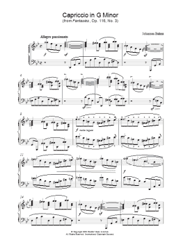 page one of Capriccio in G Minor (from Fantasies, Op. 116, No. 3) (Piano Solo)