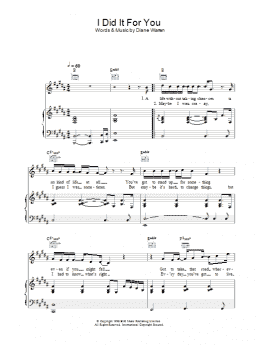 page one of I Did It For You (Piano, Vocal & Guitar Chords)