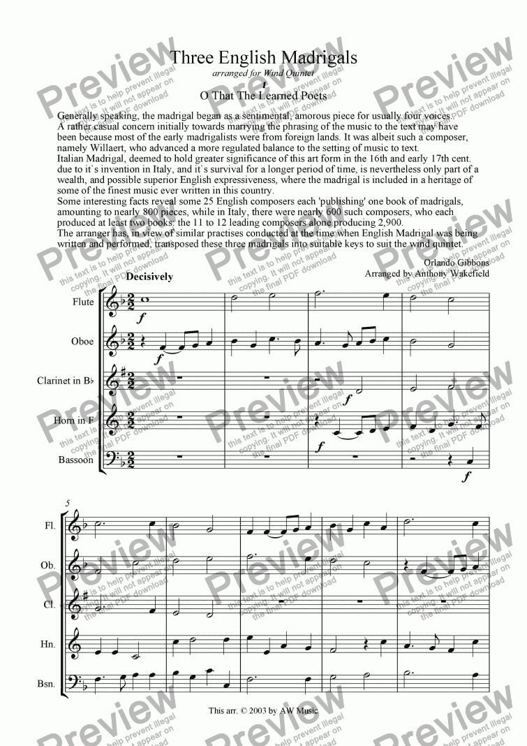 page one of Three English Madrigals