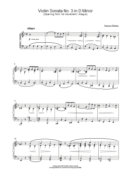 page one of Violin Sonata No. 3 in D Minor (Opening from 1st movement: Allegro) (Piano Solo)