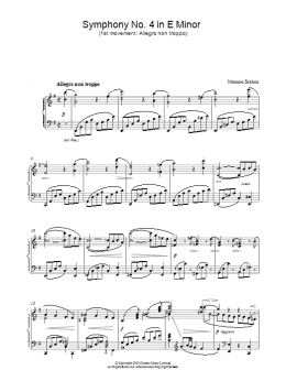 page one of Symphony No. 4 in E Minor (1st movement: Allegro non troppo) (Piano Solo)