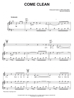 page one of Come Clean (Piano, Vocal & Guitar Chords (Right-Hand Melody))