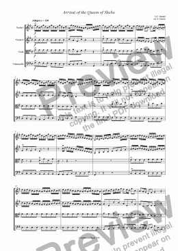 page one of Arrival of the Queen of Sheba - String Quartet/Orchestra
