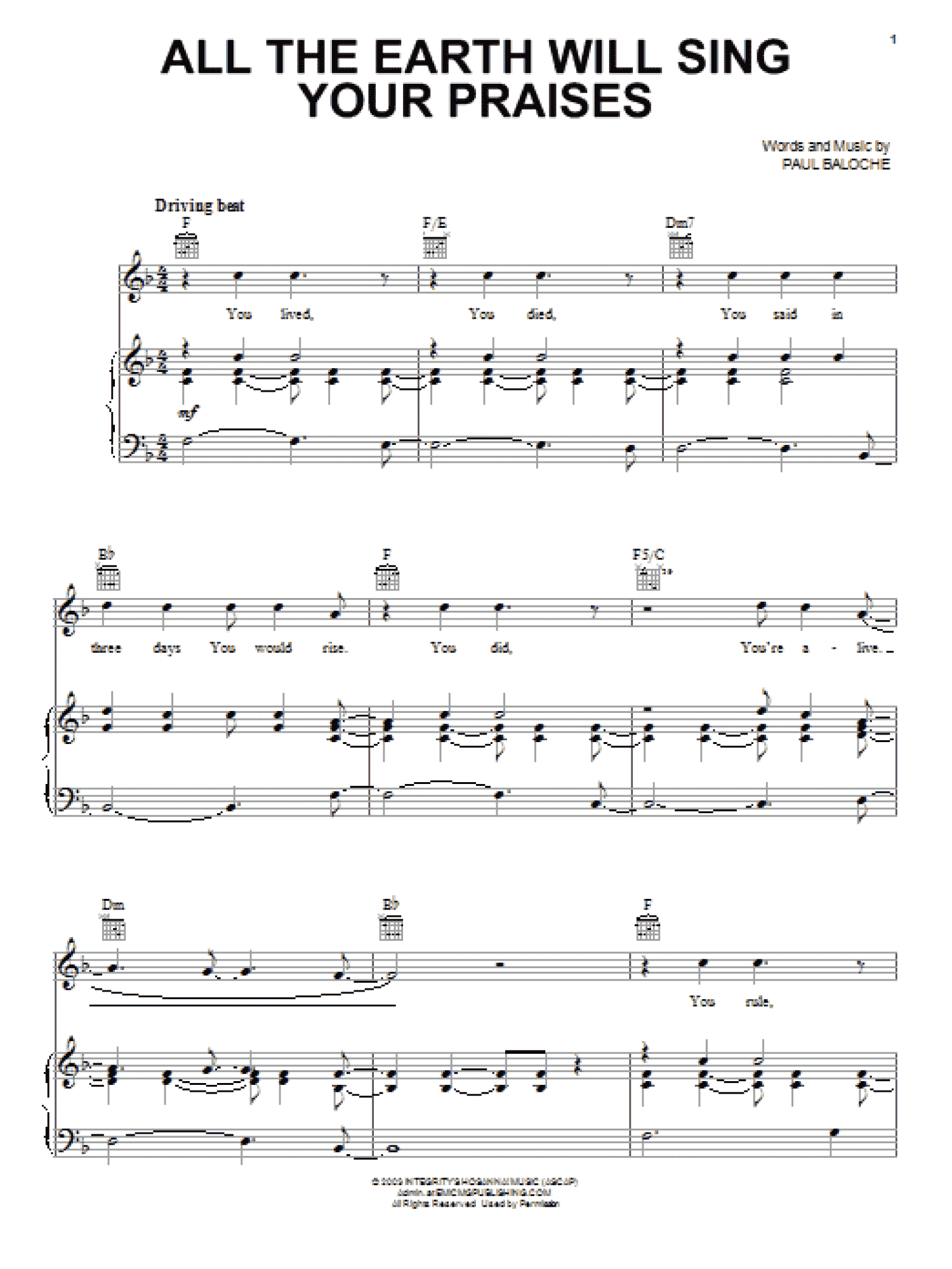 All The Earth Will Sing Your Praises (Piano, Vocal & Guitar Chords (Right-Hand Melody))
