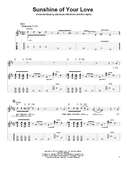 page one of Sunshine Of Your Love (Guitar Tab (Single Guitar))